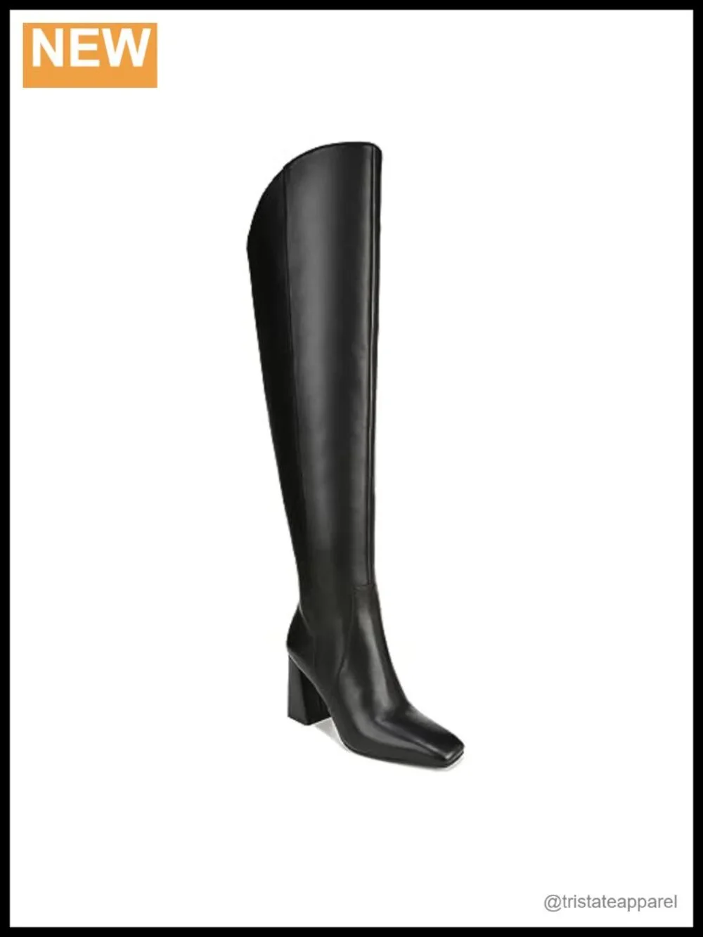 Over the Knee Leather Boots Square Toe Block Heel Side Zip
